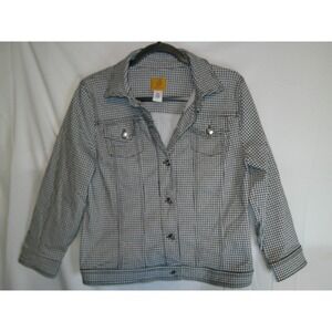 Ruby Rd Womens Black White Gingham Check Denim Trucker‎ Jacket Size 10